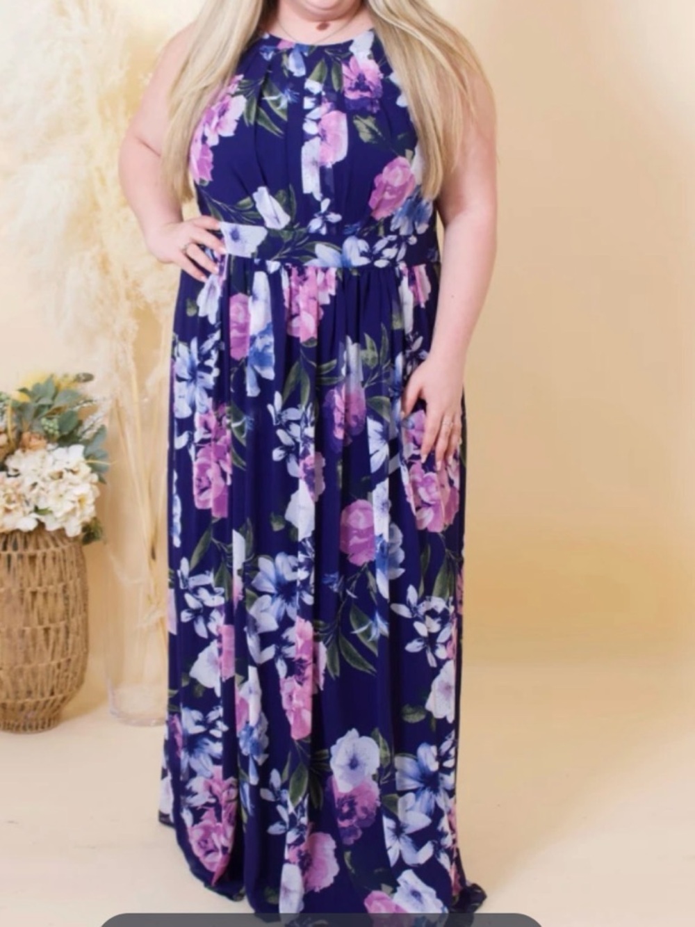Jessica Howard sleeveless floral halter maxi dress, size 18